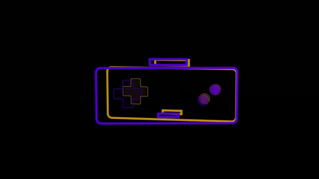 Animation of yellow and purple video game logo