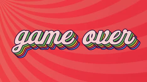 animación del juego sobre texto en letras de colores sobre fondo rojo