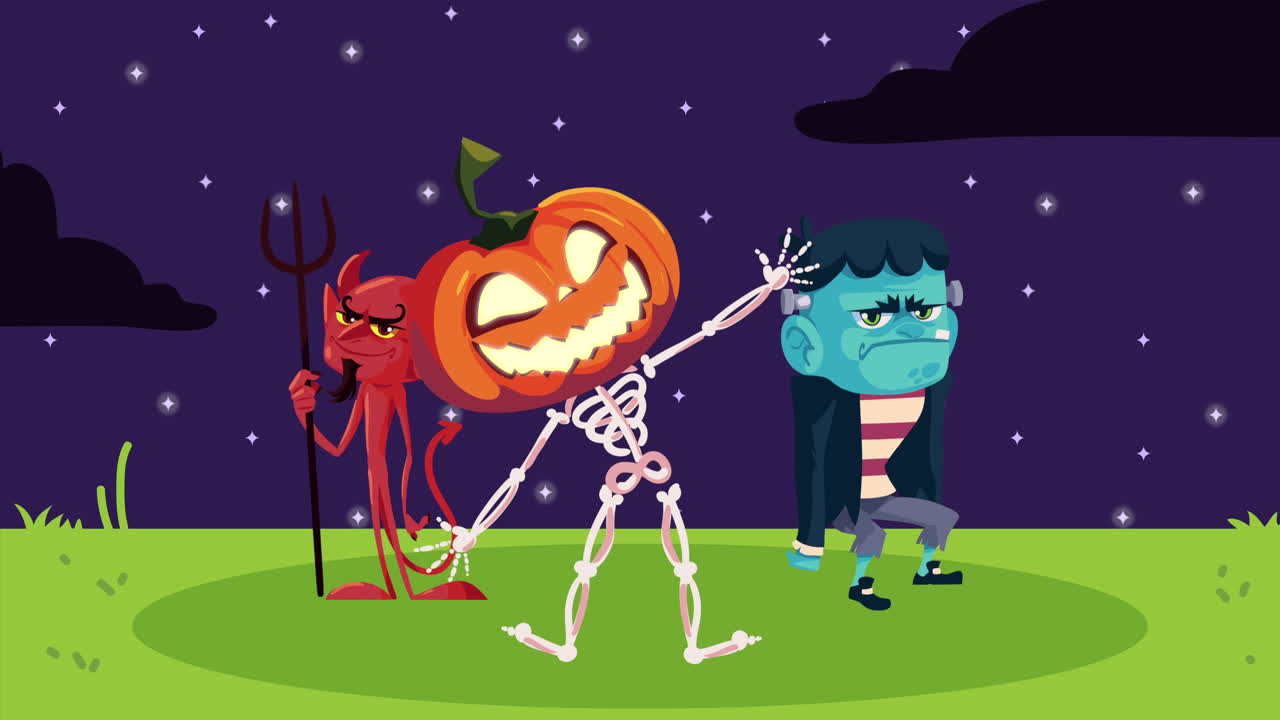 캐릭터와 함께 행복한 할로윈 애니메이션