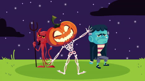 feliz animación de halloween con personajes