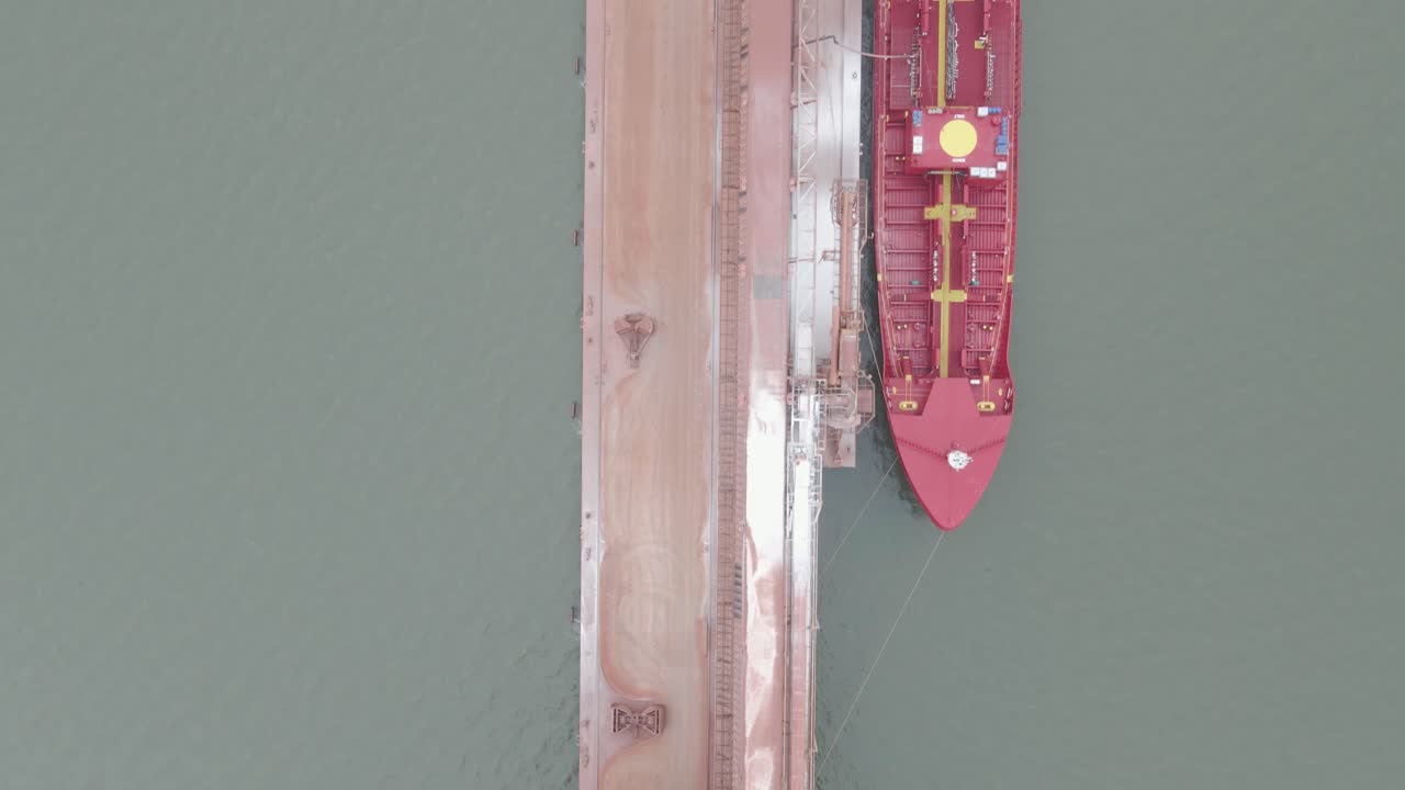 Aerial View of Bulk Carrier Loading at Dock