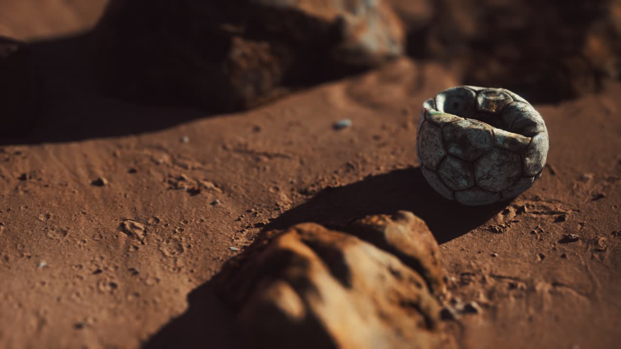 vieja pelota de fútbol en la playa de arena
