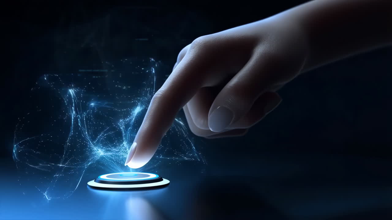Hand Pressing a Futuristic Digital Button