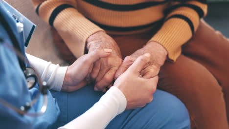 senior, woman and nurse with holding hands