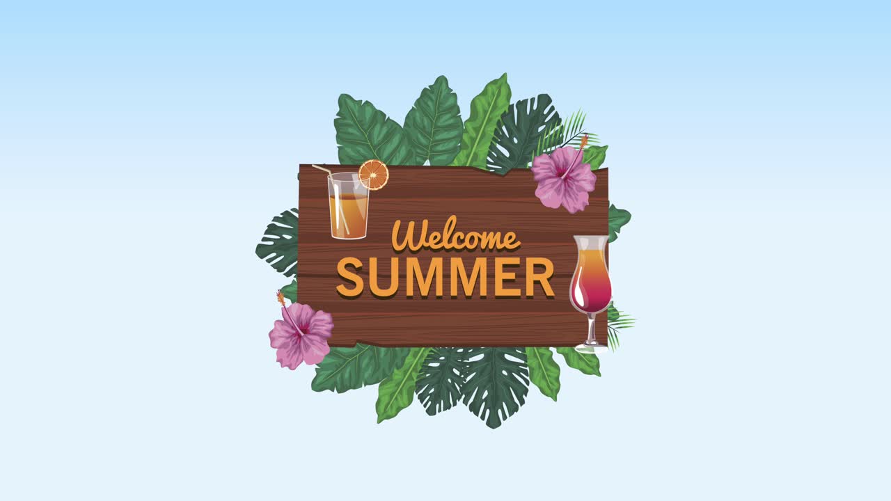 letras de bienvenida de verano en etiqueta de madera