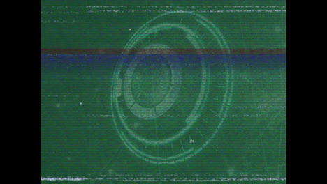 animación del efecto vhs sobre escáner redondo y red de conexiones contra fondo verde