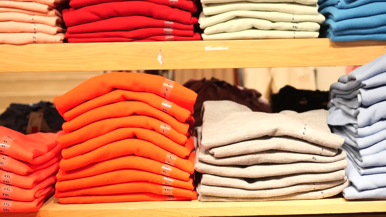 Stacked Clothing on Shelves in a Retail Store