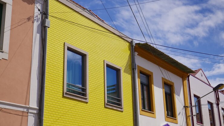Esterno di edificio residenziale ad Aveiro, Portogallo. - Inquadratura ampia.