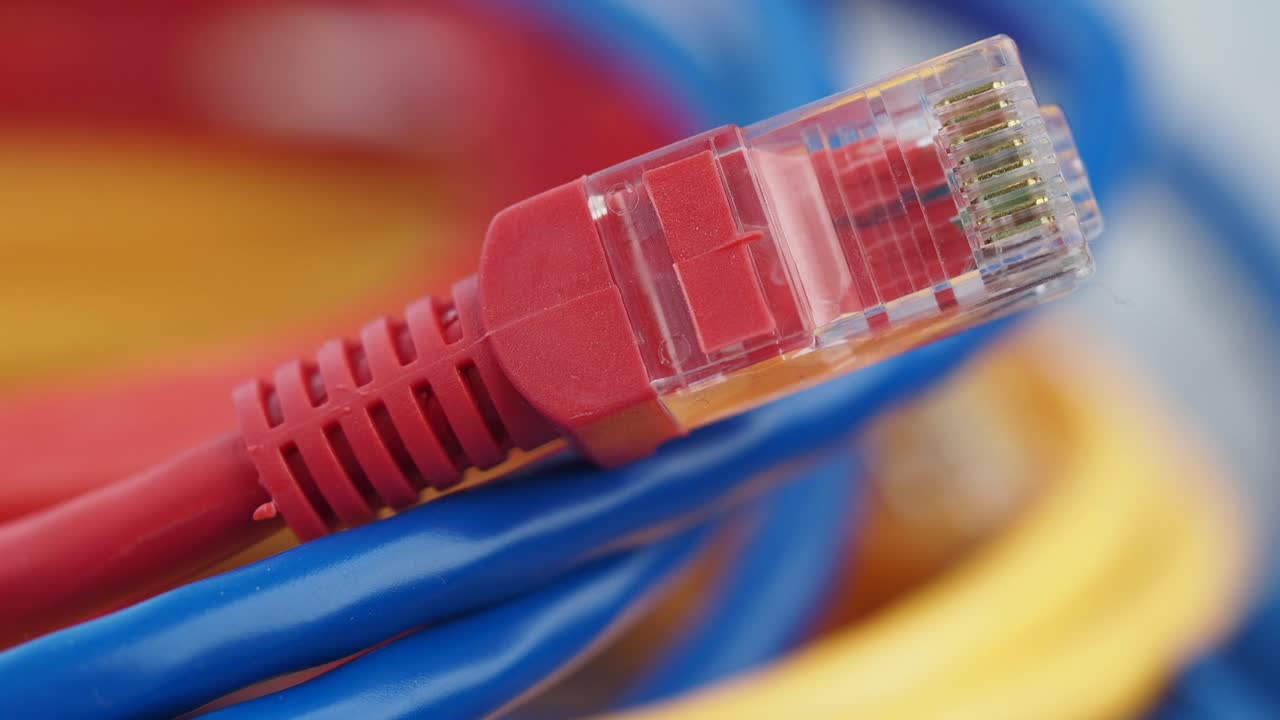 Close-up of RJ45 network cable connectors