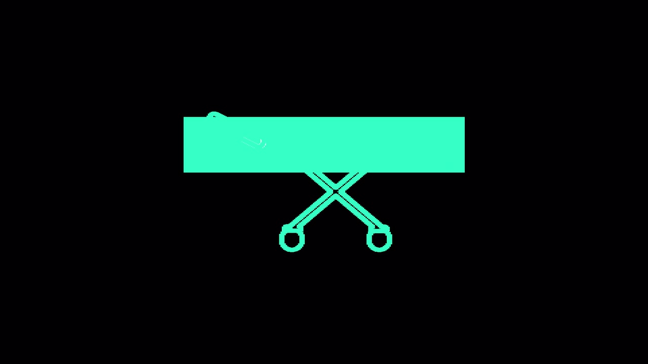 Animated Turquoise Stretcher Icon Reveal on Black Background