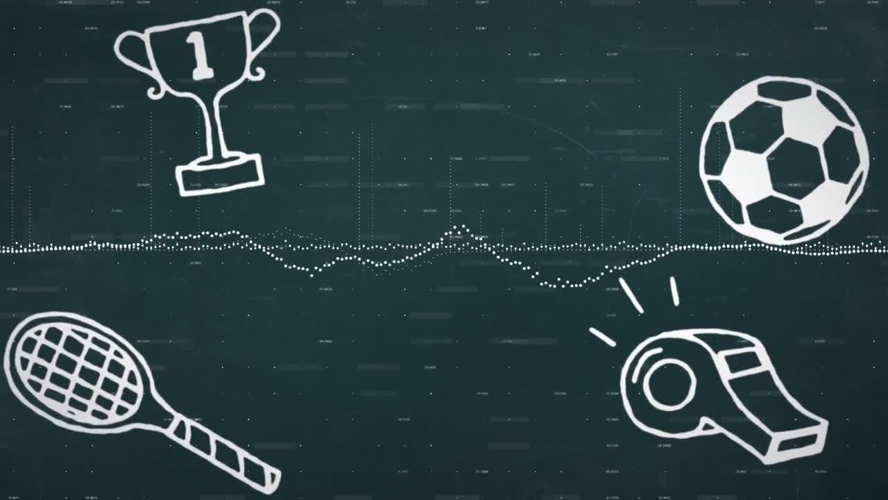 학교 아이콘의 애니메이션과 검은 바탕에 수학적 데이터 처리