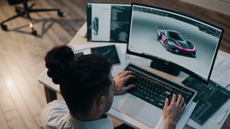 designer working on car model in 3d software