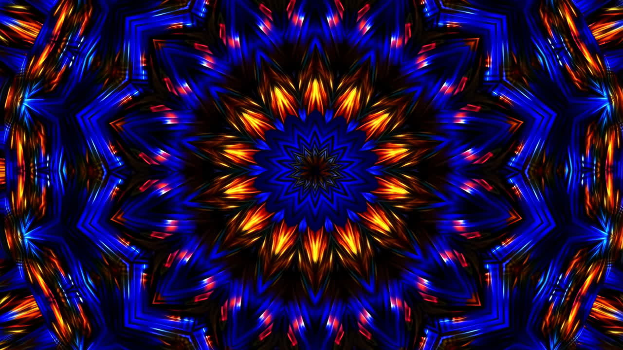 Vibrant Abstract Kaleidoscope Pattern with Blue and Orange Glow