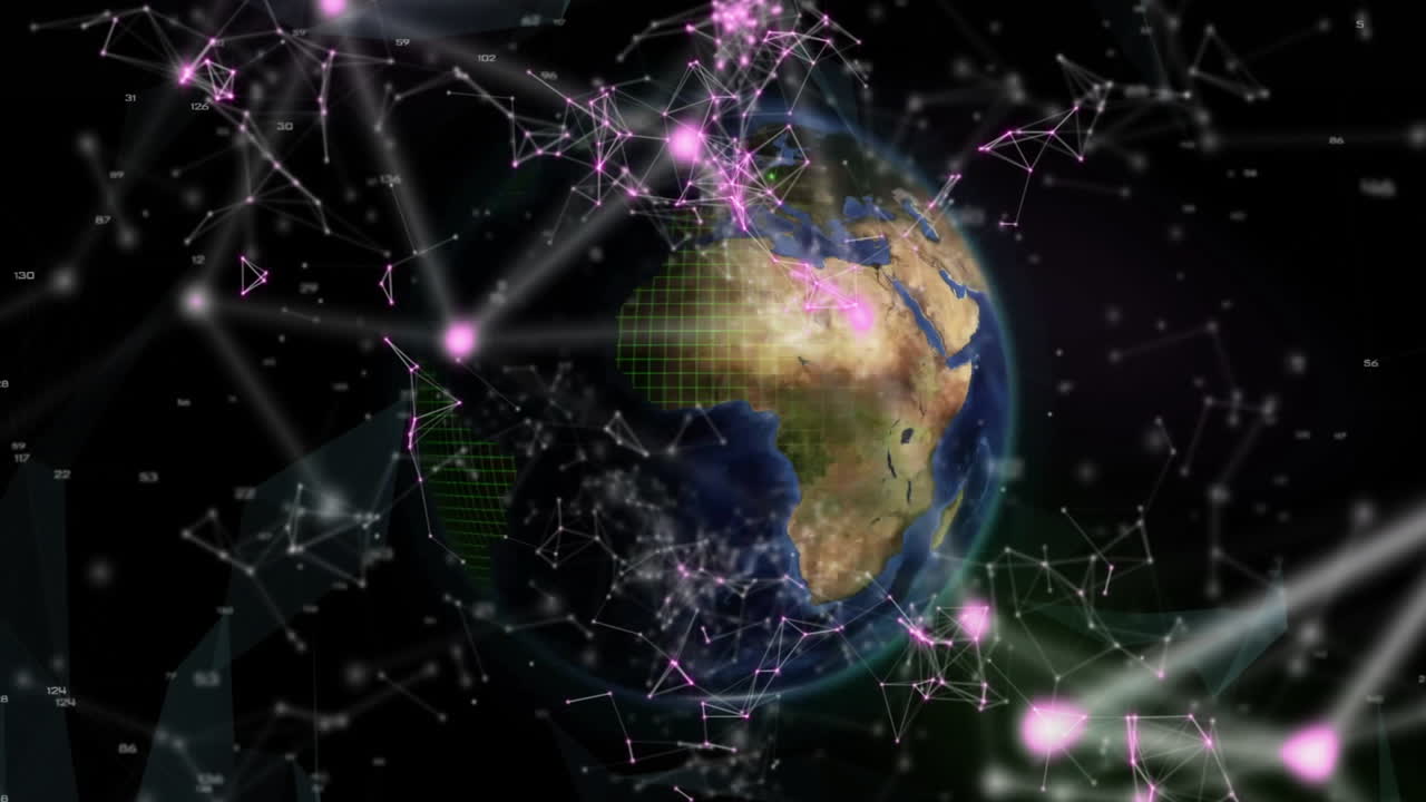 animación de código qr con formas y globo en fondo negro
