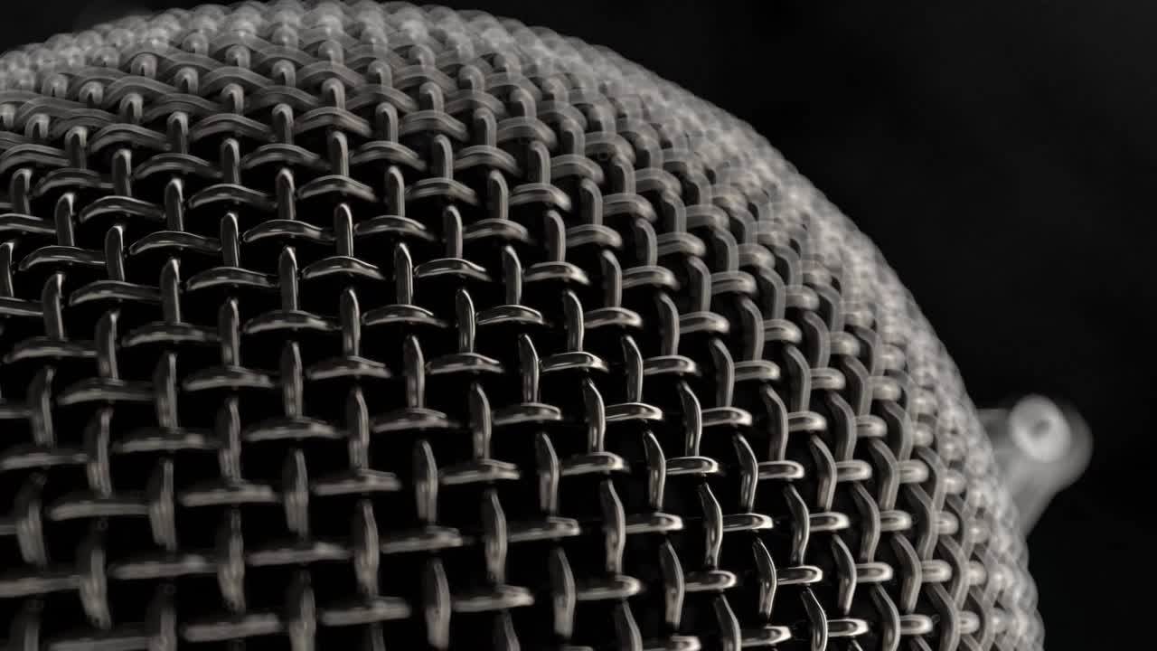 Close-Up View of a Rotating Studio Microphone Grille