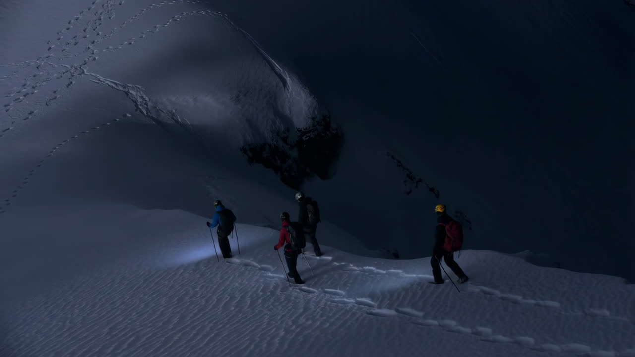 Night Mountaineering Expedition in Snowy Mountains