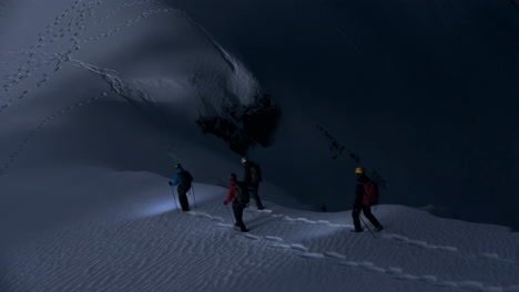 night mountaineering expedition in snowy mountains