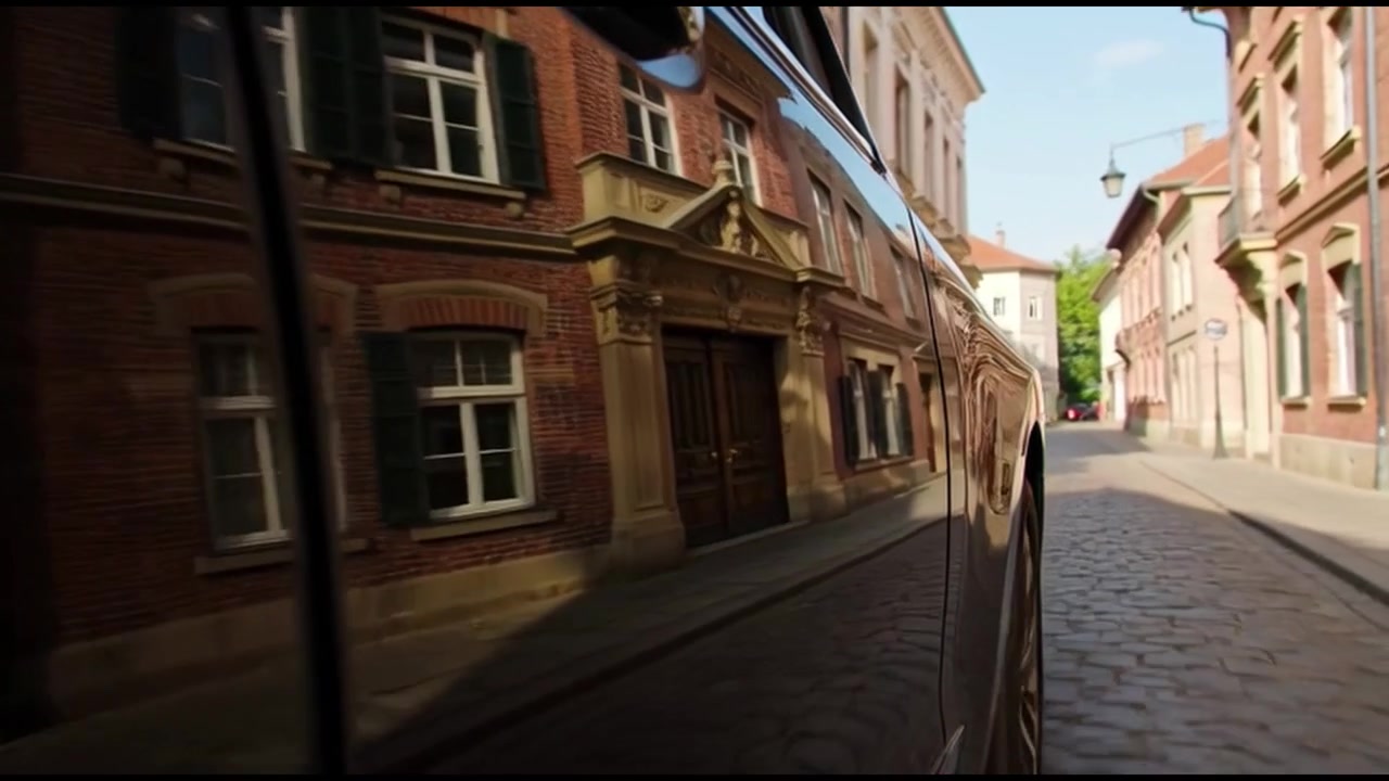 Refleksion af historiske bygninger på et bevægende bilsidedør