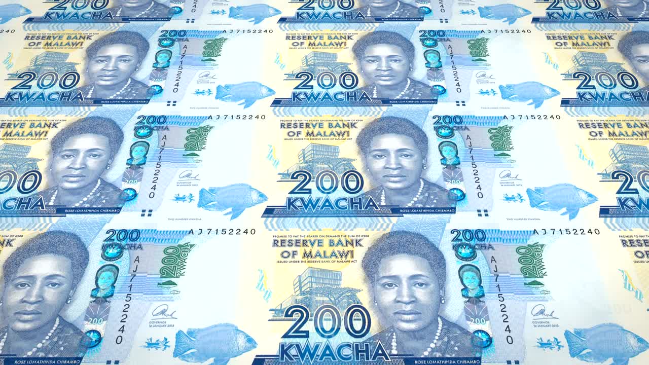 billetes de doscientos kwachas malawianos de malawi rodando, dinero en efectivo, bucle
