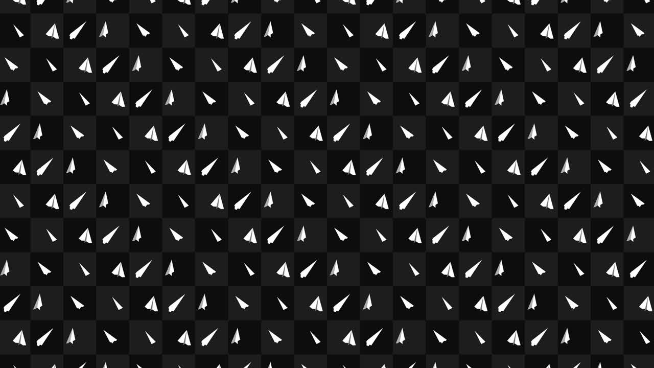 Handmade paper plane collection. Loop animation of flowing white paper plane on black background. Business connection concept. Origami airplane flying.