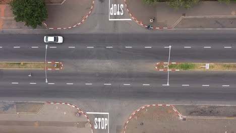 road intersections aerial top shot traffic in a little city south africa