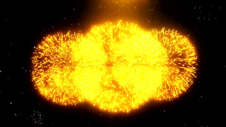Happy Shopping Text on Firework Display Explosion Particles.