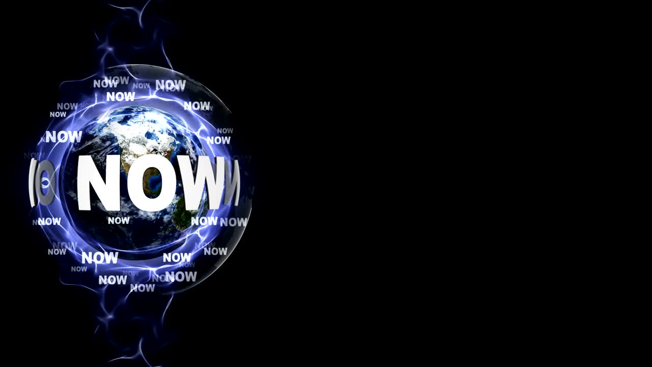 NOW Text Animation and Keywords Around Earth, Rendering, Background, Loop