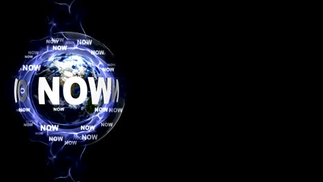 NOW Text Animation and Keywords Around Earth, Rendering, Background, Loop