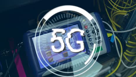 dispositivo tecnológico y 5g escrito en el medio de un círculo futurista 4k