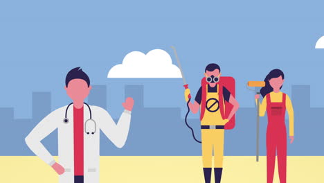 celebración del día del trabajo con personajes de trabajadores