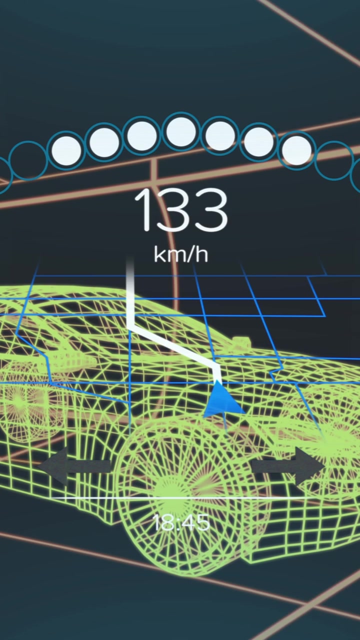 Animazione di elaborazione dati tachimetro su disegno di auto 3D