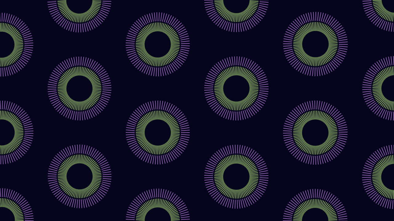 Neon futuristic circles pattern with rainbow lines on black gradient