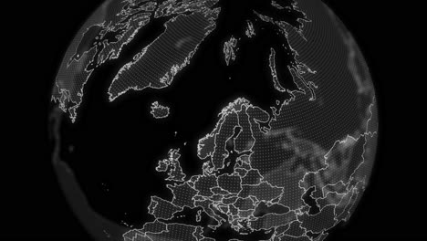 norway country alpha for editing data analysis technology globe rotating, cinematic video showcases a digital globe rotating, zooming in on norway country alpha for editing template
