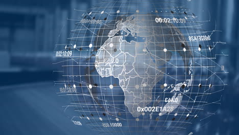 animation of data processing and globe over structure