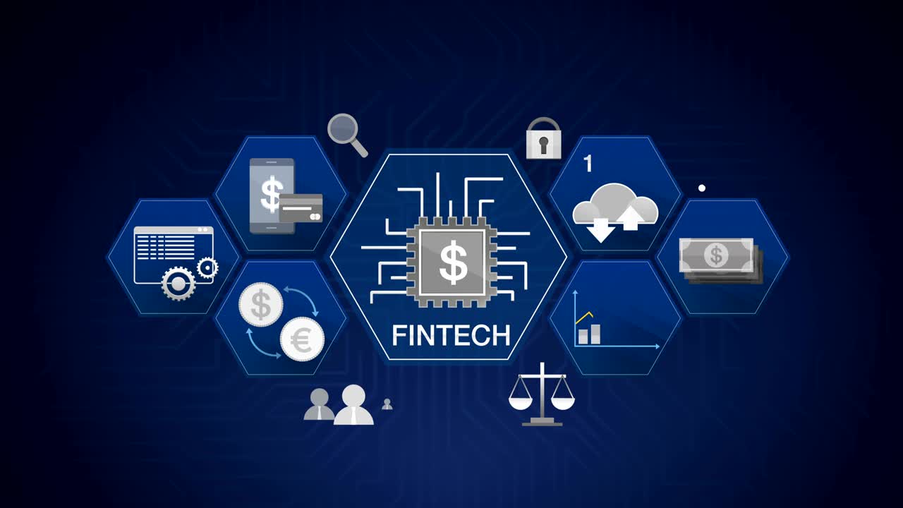 icon fin-tech, tecnologia finanziaria e varie icone di informazione. film in dimensioni 4k.