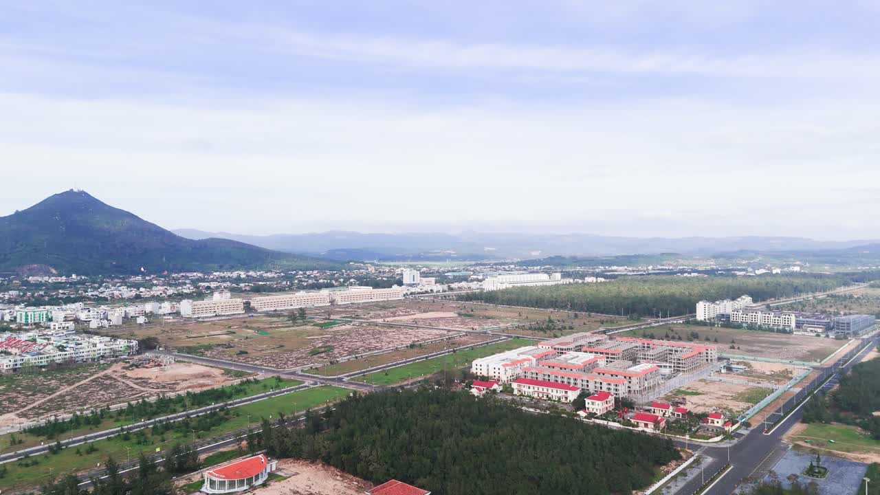 Aerial View Pan of the Beautiful Beach and the City in Tuy Hoa.