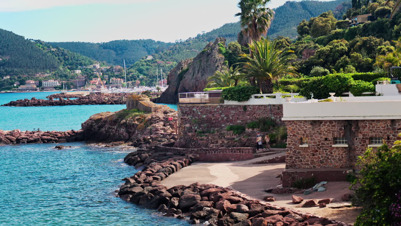 View of the Chateau de la Napoule Castle in Mandelieu-La Napoule, France on the shore of the Mediterranean Sea