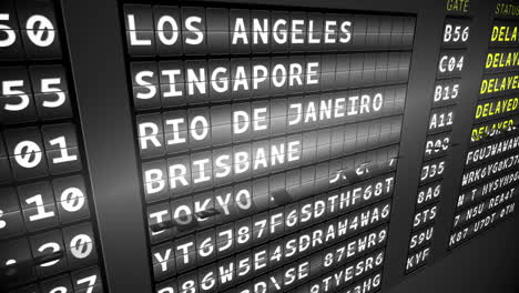 black departures board showing delayed flights