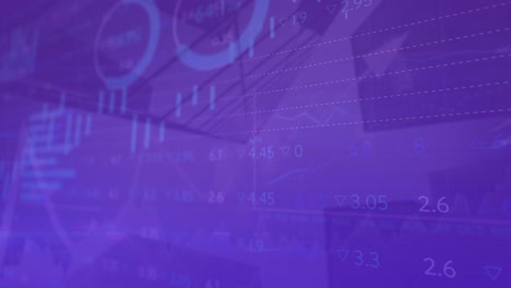 animación del procesamiento de datos estadísticos y bursátiles frente a una vista de ángulo bajo de edificios altos