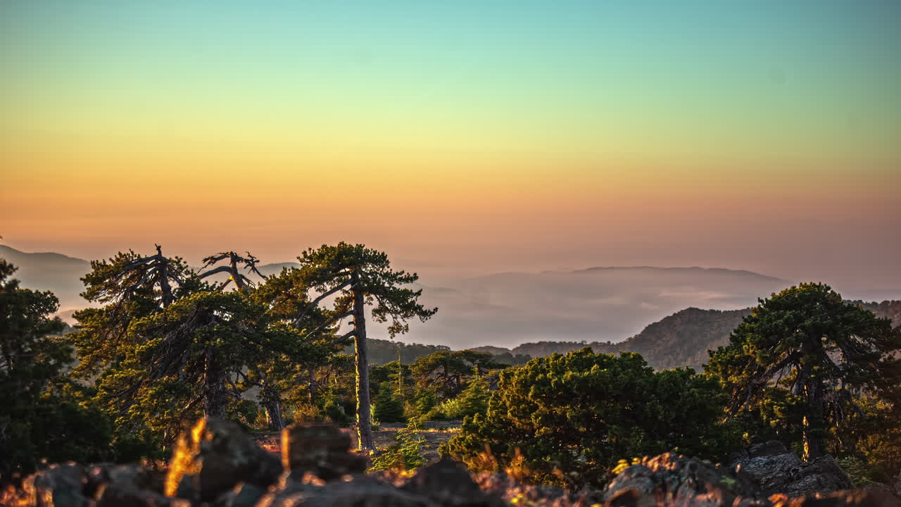 Sunrise time lapse as seen from the top of Mount Olympos, Cyprus