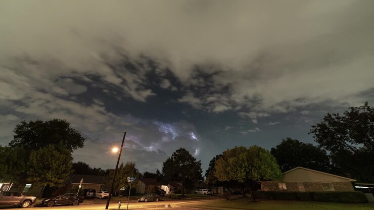 Night Storm over Residential Area