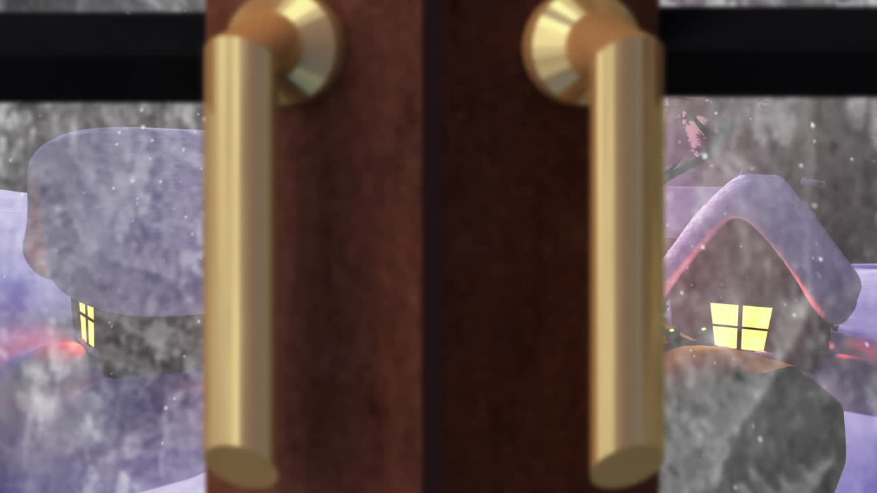 창문을 통해 보이는 크리스마스 장식과 함께 겨울 풍경의 애니메이션