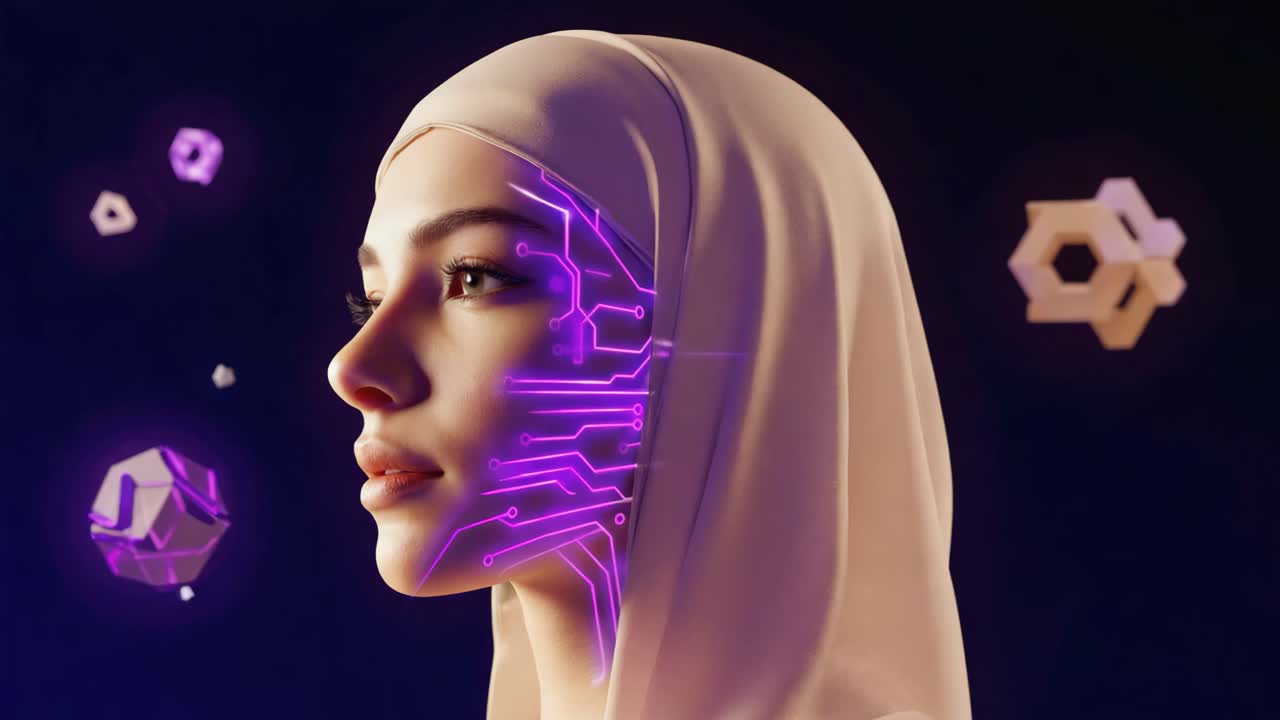 Woman with Futuristic AI Circuitry on Her Face