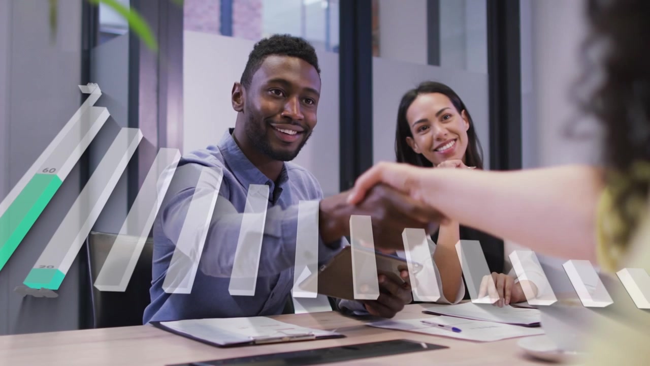 Animation of graph over diverse business people in office