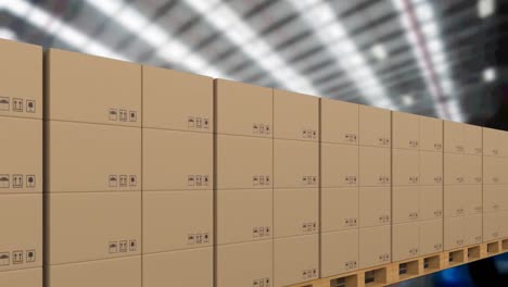 Animation-of-cardboard-boxes-moving-on-conveyor-belt-over-warehouse