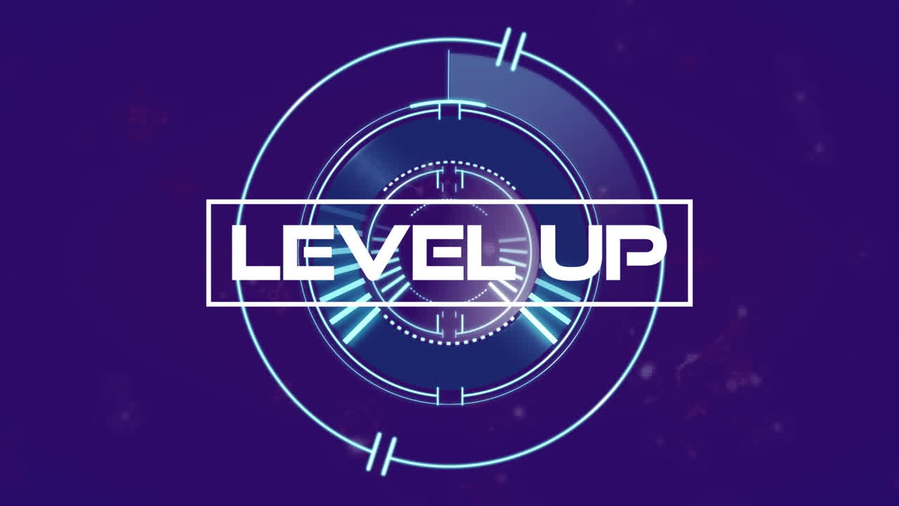 animación de texto de nivel superior sobre escaneo de alcance en fondo púrpura