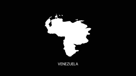 digital revealing and zooming in on venezuela country map alpha video with country name revealing background | venezuela country map and title revealing alpha video for editing template conceptual