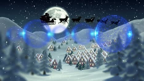 Animation-of-santa-sleigh-and-christmas-baubles-over-winter-landscape
