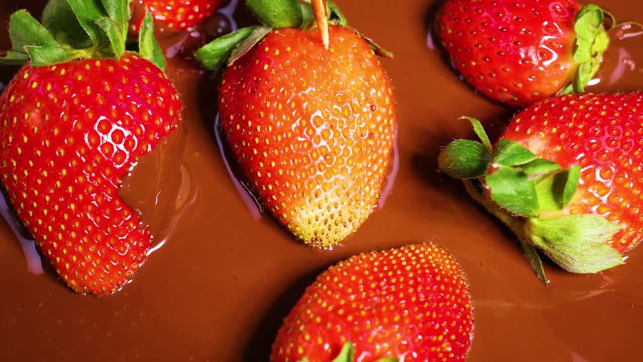 녹은 초콜릿 에 담긴 신선 한 딸기