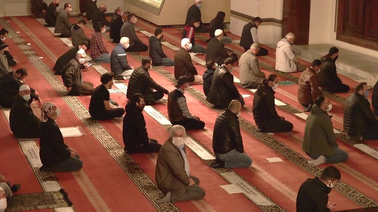 Muslim Men Praying in a Mosque